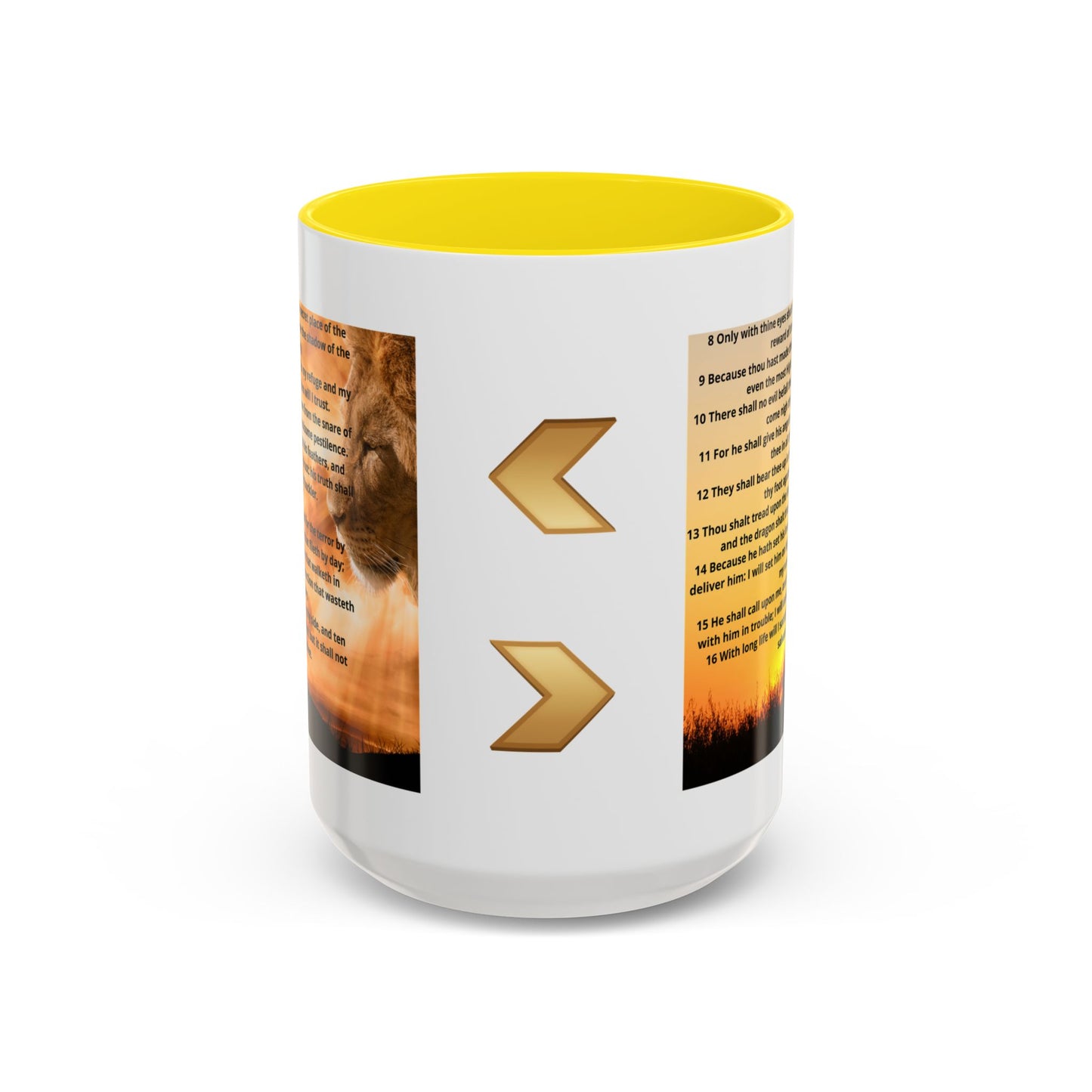 PSALM 91 Inspirational Lion Accent Coffee Mug | Motivational Gift, Scripture Mug, Unique Home Decor, Faith-Based Coffee Cup, Lion Design