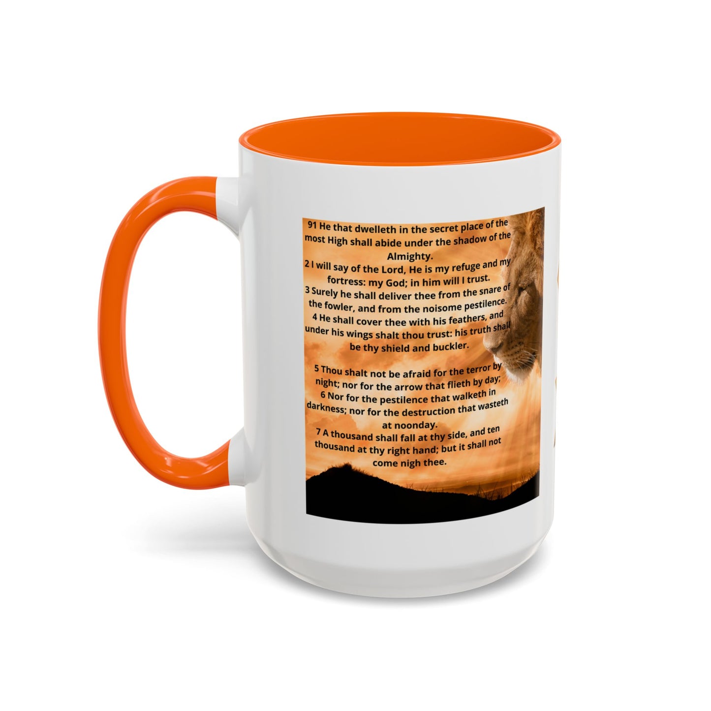 PSALM 91 Inspirational Lion Accent Coffee Mug | Motivational Gift, Scripture Mug, Unique Home Decor, Faith-Based Coffee Cup, Lion Design