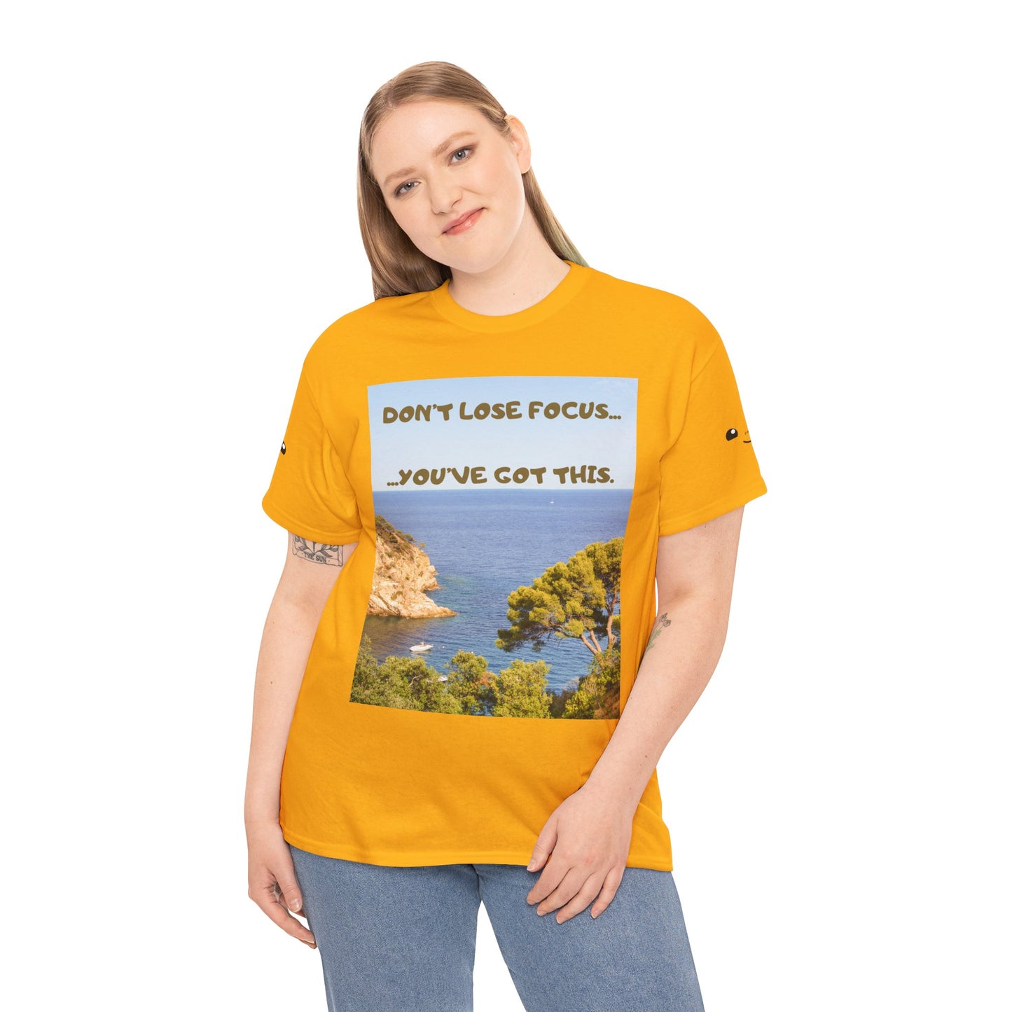 Motivational Tee — "Don't Lose Focus, You've Got This" Beach Graphic