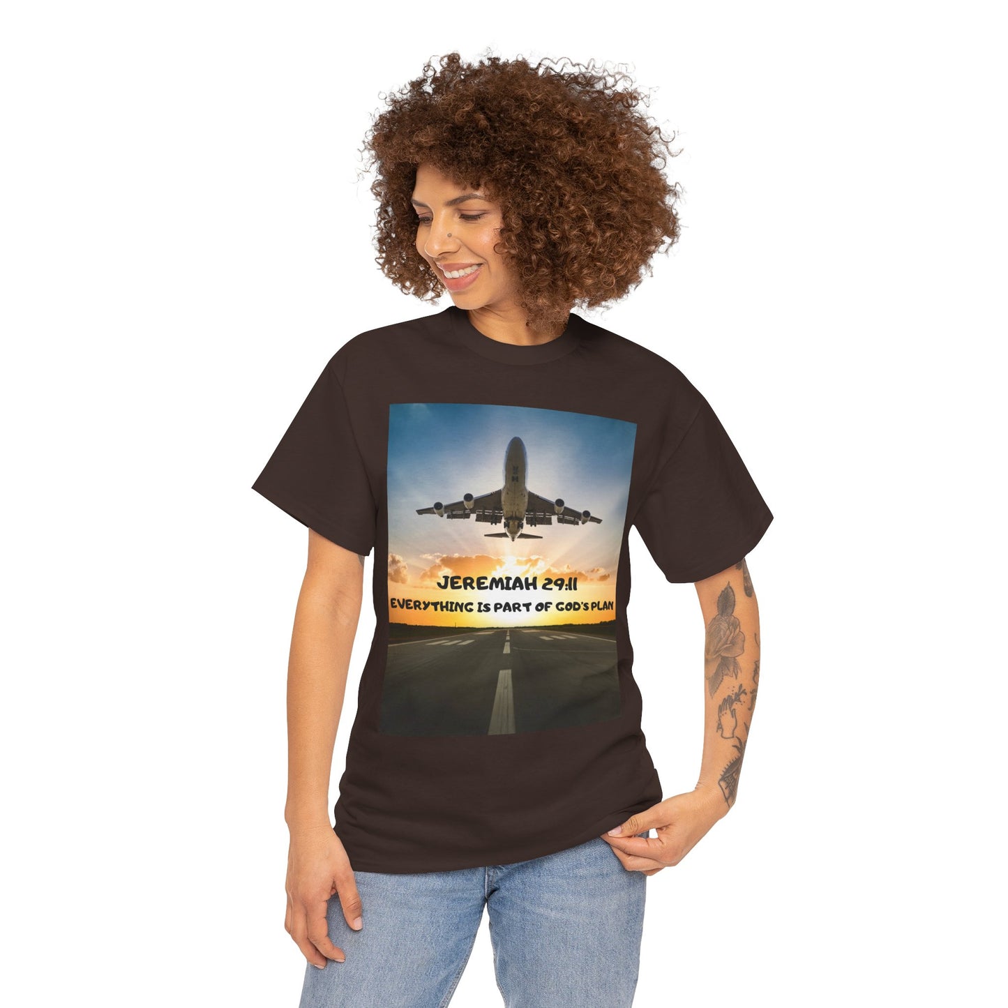 Faith Travel T‑Shirt — “Jeremiah 29:11 / Matthew 28:20” Inspirational Plane Tee