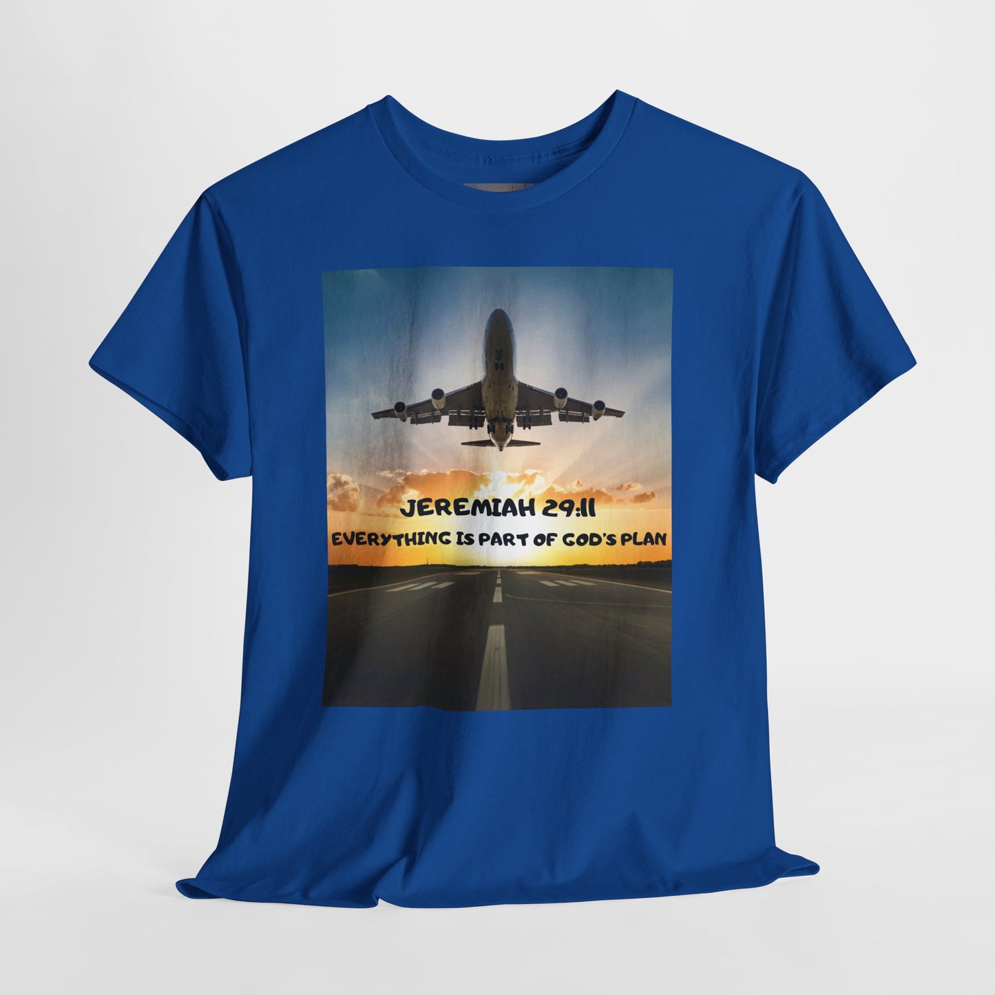 Faith Travel T‑Shirt — “Jeremiah 29:11 / Matthew 28:20” Inspirational Plane Tee