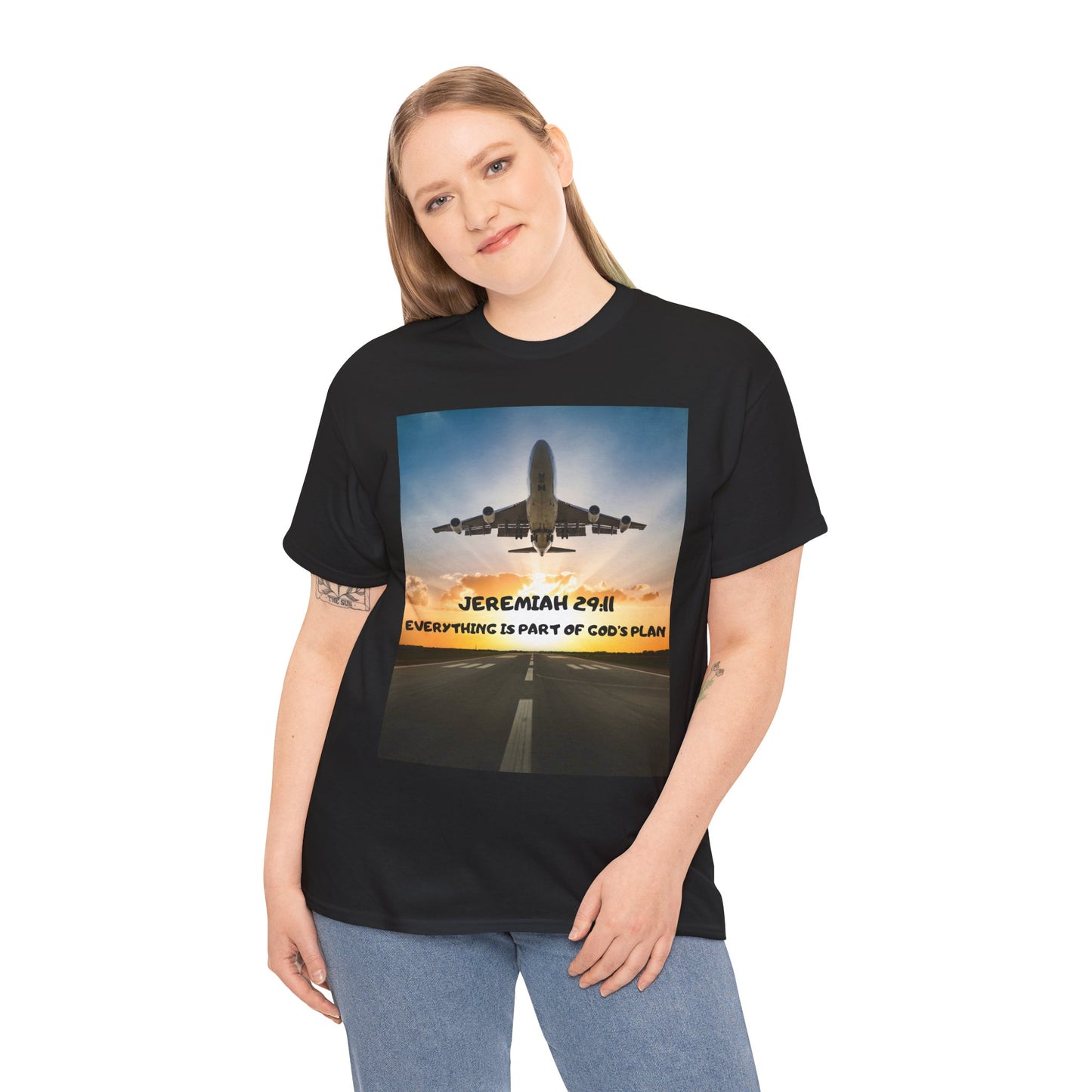 Faith Travel T‑Shirt — “Jeremiah 29:11 / Matthew 28:20” Inspirational Plane Tee