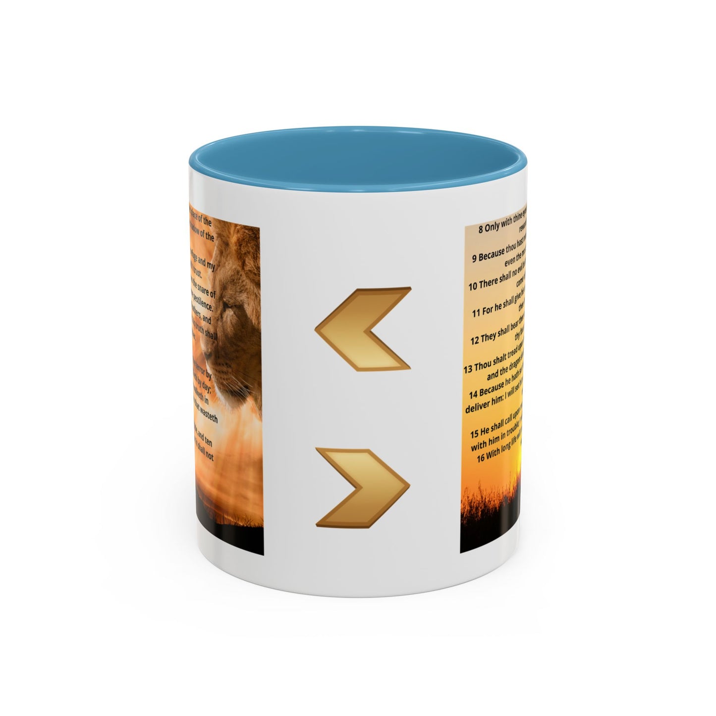 PSALM 91 Inspirational Lion Accent Coffee Mug | Motivational Gift, Scripture Mug, Unique Home Decor, Faith-Based Coffee Cup, Lion Design