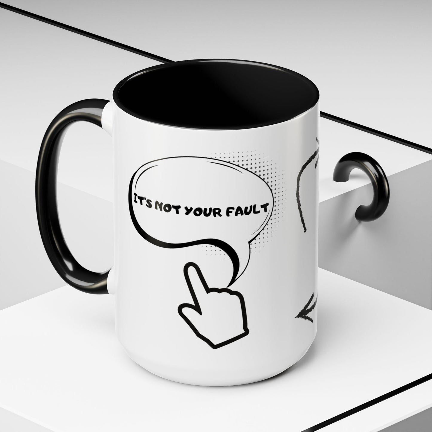 Accent Coffee Mug — Funny 'It Is Not your Fault' Doodle Cartoon Mug (11/15oz)