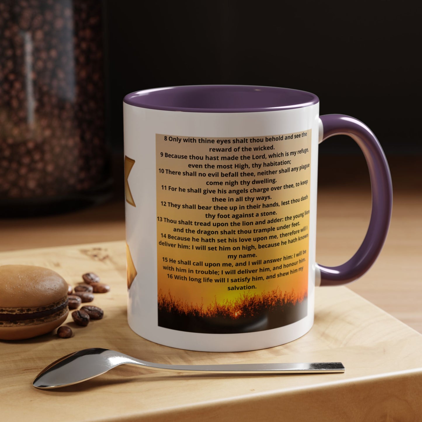 PSALM 91 Inspirational Lion Accent Coffee Mug | Motivational Gift, Scripture Mug, Unique Home Decor, Faith-Based Coffee Cup, Lion Design