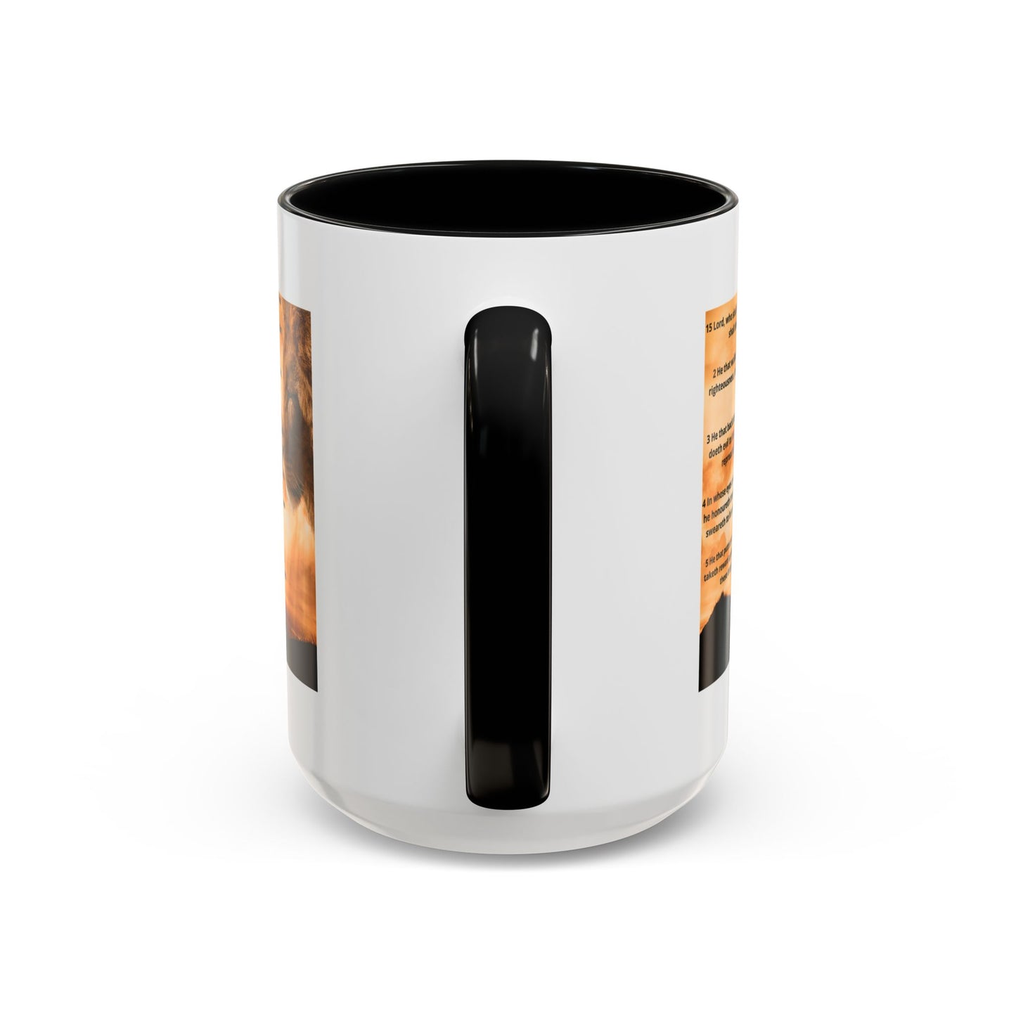 PSALM 15 ENG / SPA Inspirational Lion Accent Coffee Mug | Faith Mug, Motivational Gift, Nature Lover's Cup, Home Decor, Office Drinkware