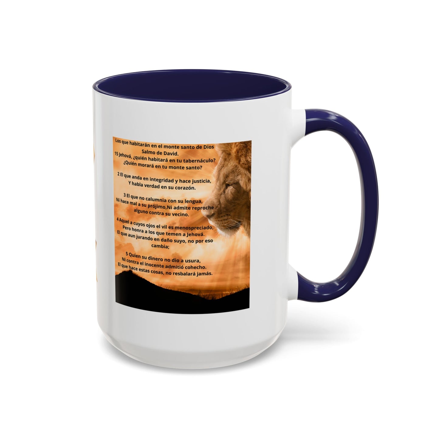 PSALM 15 ENG / SPA Inspirational Lion Accent Coffee Mug | Faith Mug, Motivational Gift, Nature Lover's Cup, Home Decor, Office Drinkware
