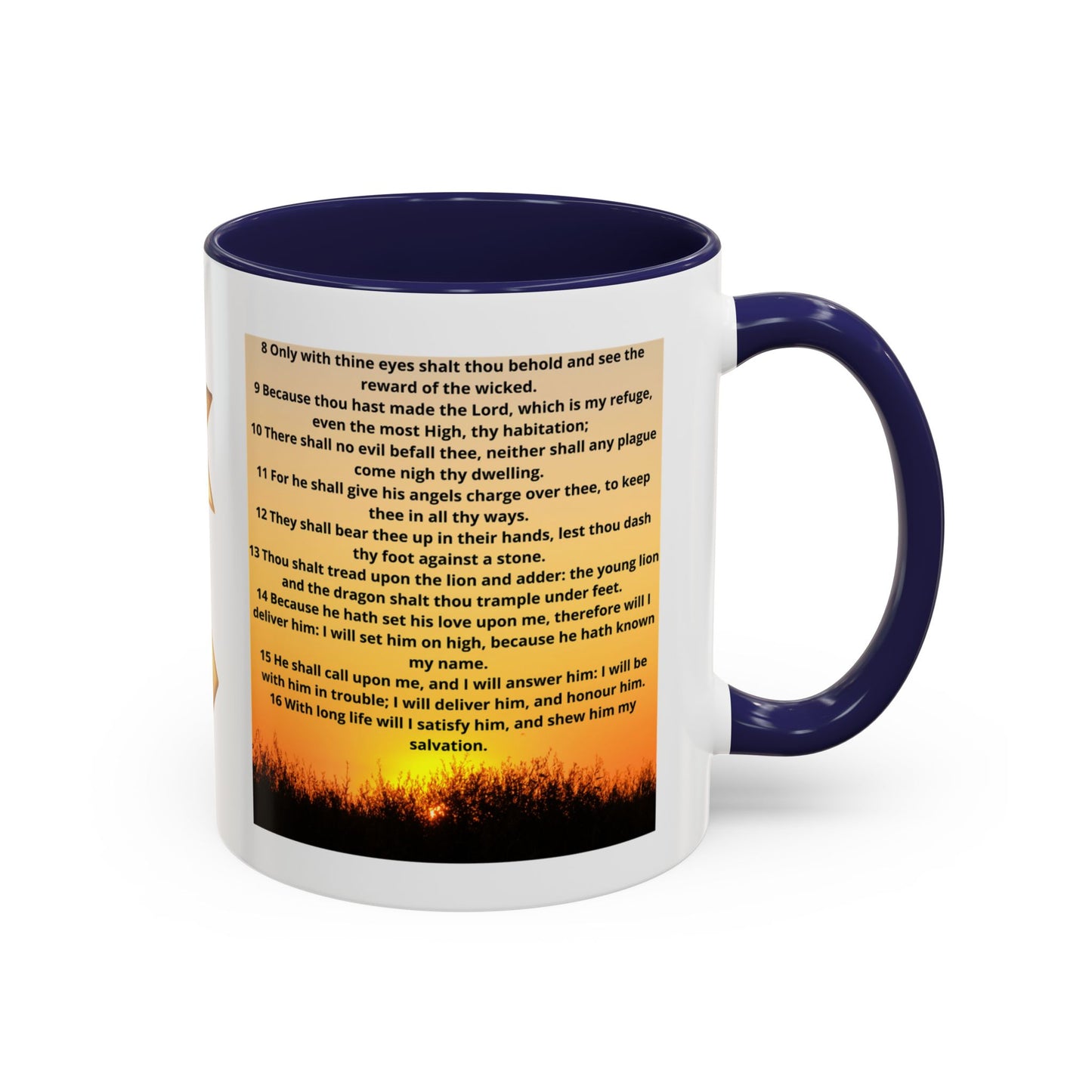 PSALM 91 Inspirational Lion Accent Coffee Mug | Motivational Gift, Scripture Mug, Unique Home Decor, Faith-Based Coffee Cup, Lion Design