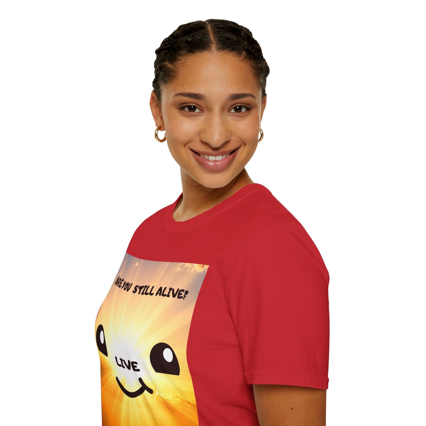 Live Smiley T-Shirt — 'Are You Still Alive?' Sunburst Positive Tee