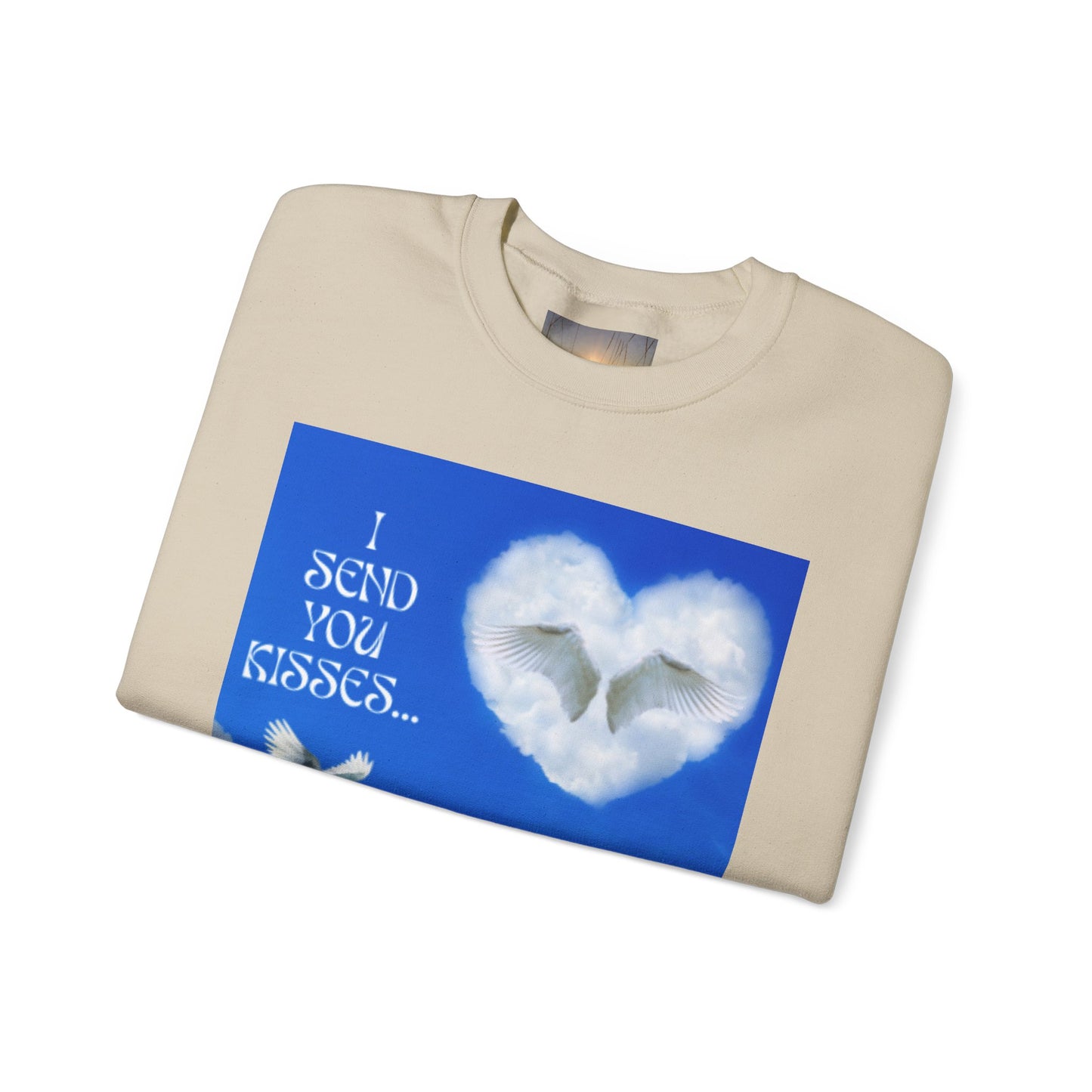 I SEND YOU KISSES Sky Heart Sweatshirt - I Send You Kisses, Cozy Gift for Loved Ones, Unisex Crewneck for Any Occasion, Valentine's Day Apparel, Cloud Print