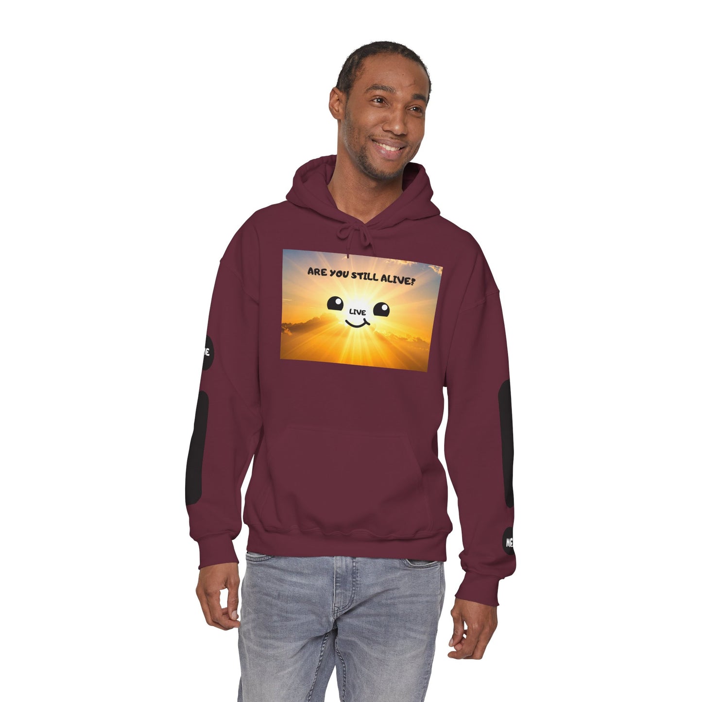 Smile Face Hoodie — "Are You Still Alive?" Sunrise Graphic Hooded Sweatshirt