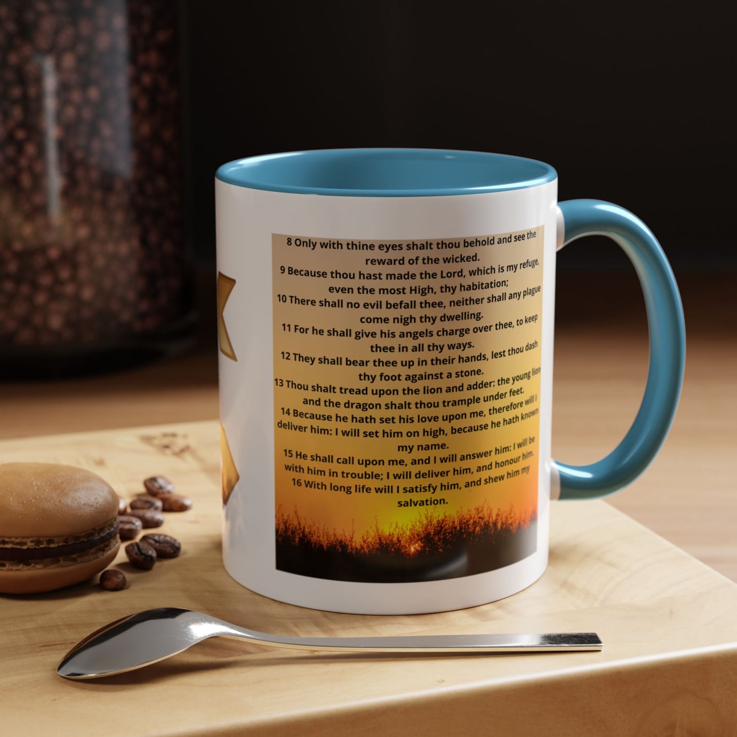 PSALM 91 Inspirational Lion Accent Coffee Mug | Motivational Gift, Scripture Mug, Unique Home Decor, Faith-Based Coffee Cup, Lion Design