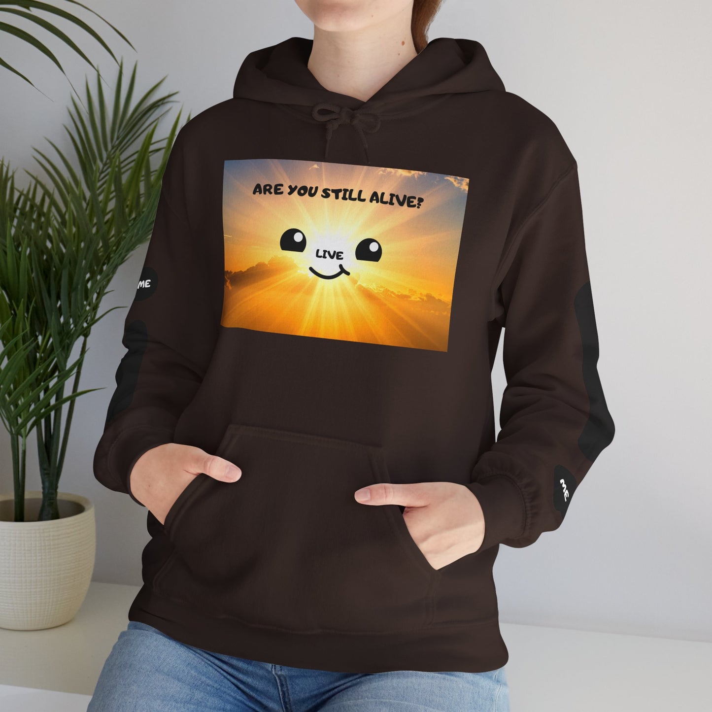 Smile Face Hoodie — "Are You Still Alive?" Sunrise Graphic Hooded Sweatshirt