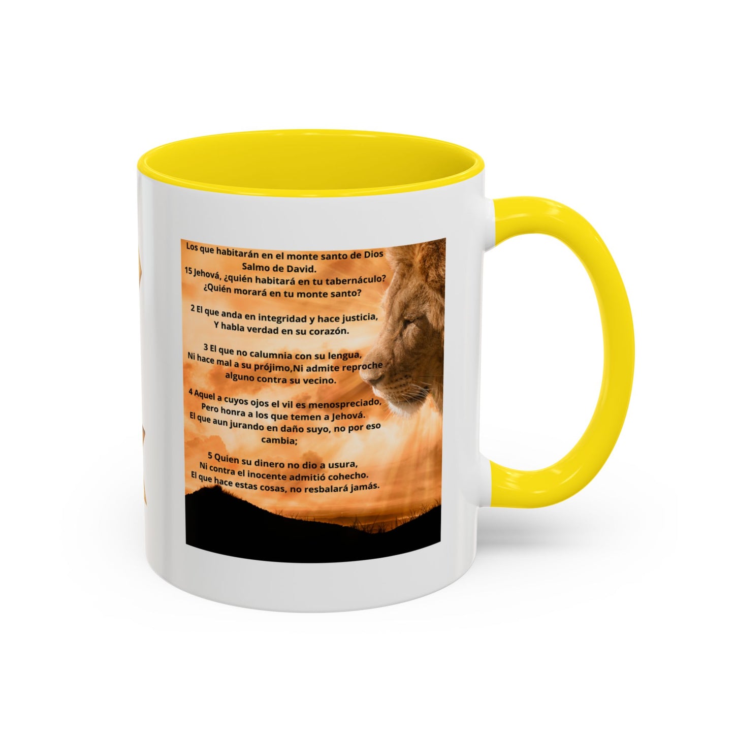 PSALM 15 ENG / SPA Inspirational Lion Accent Coffee Mug | Faith Mug, Motivational Gift, Nature Lover's Cup, Home Decor, Office Drinkware