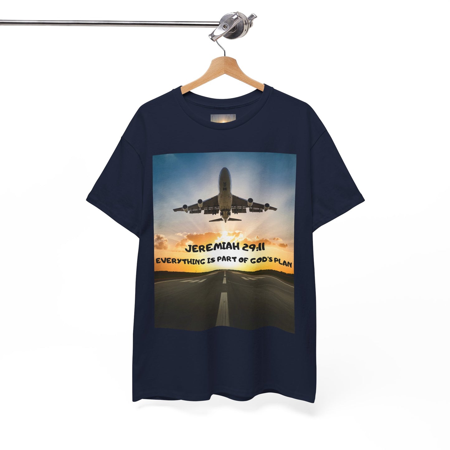 Faith Travel T‑Shirt — “Jeremiah 29:11 / Matthew 28:20” Inspirational Plane Tee