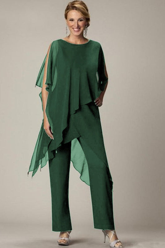Set of elegant translucent tunic and long pants Claudette, green