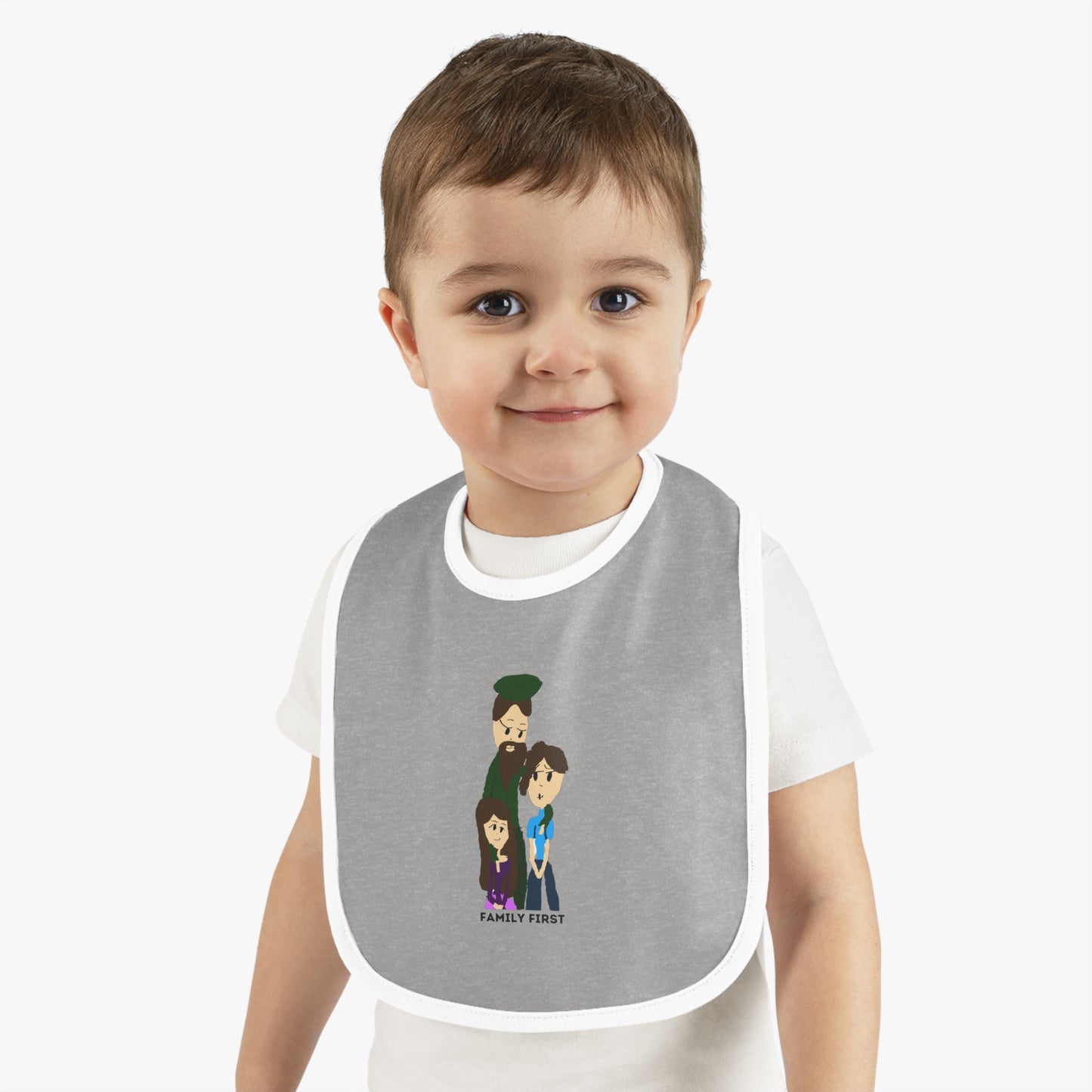 FAMILY FIRST ISAAC IDYER ARTS DESINGS Baby Contrast Trim Jersey Bib