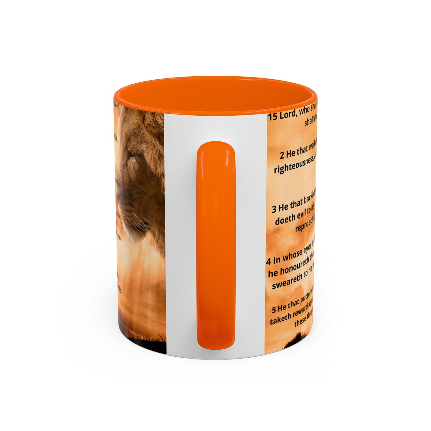 PSALM 15 ENG / SPA Inspirational Lion Accent Coffee Mug | Faith Mug, Motivational Gift, Nature Lover's Cup, Home Decor, Office Drinkware