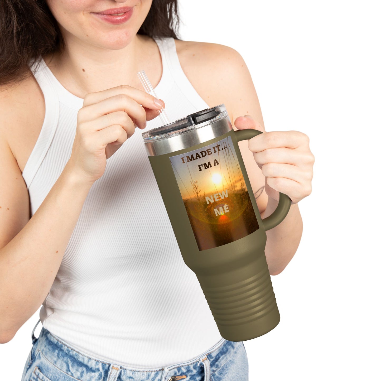 I MADE IT / LEAVING MARKED TRACES Inspiring Insulated Travel Mug, 40oz - Motivational Coffee Cup for New Beginnings, Perfect Gift for Self-Care, Daily Use, Travel Mug, [...]