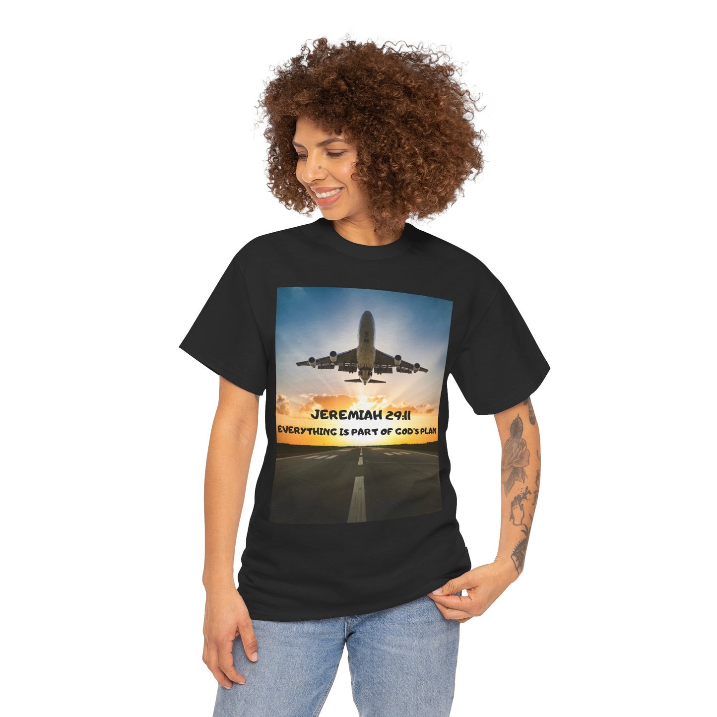 Faith Travel T‑Shirt — “Jeremiah 29:11 / Matthew 28:20” Inspirational Plane Tee
