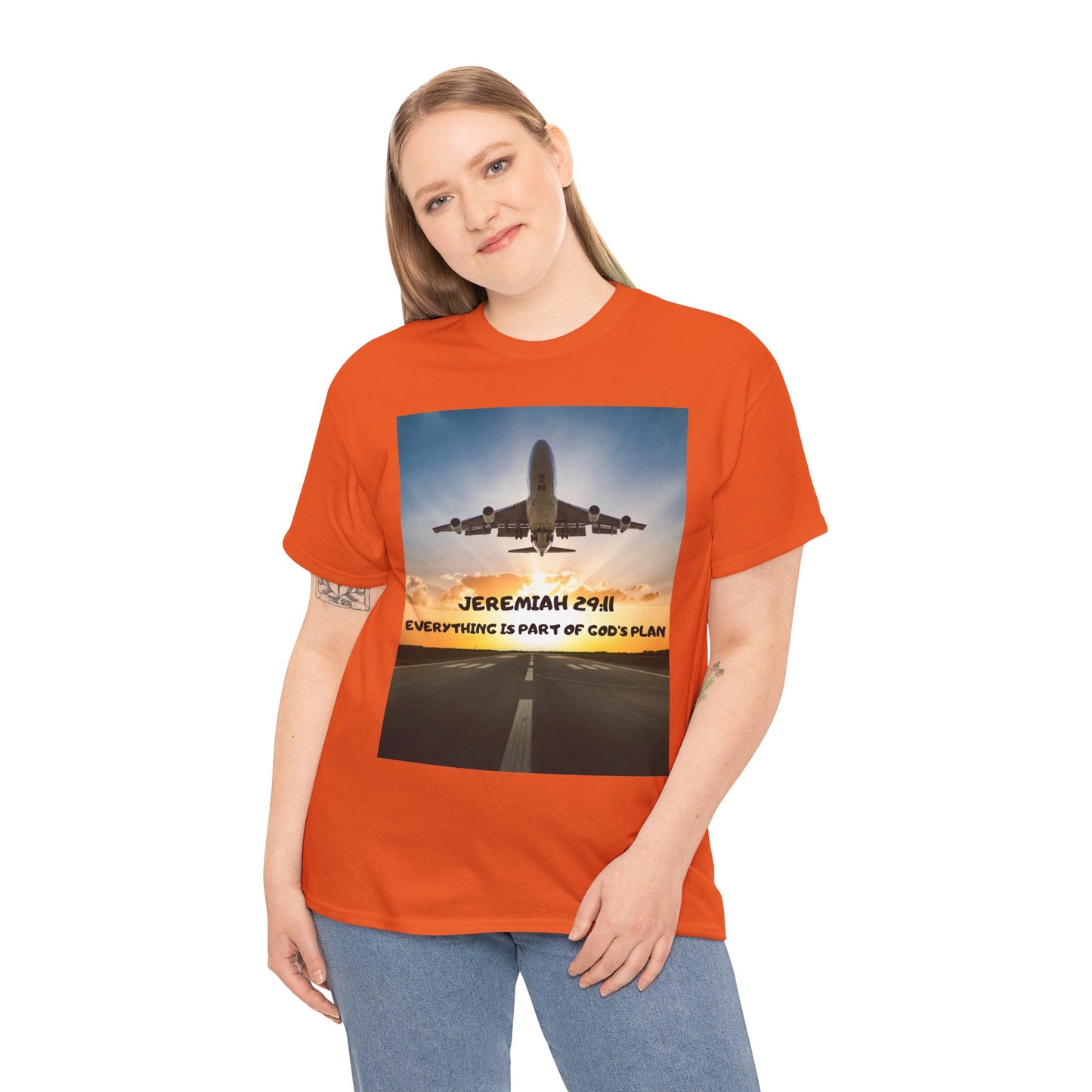Faith Travel T‑Shirt — “Jeremiah 29:11 / Matthew 28:20” Inspirational Plane Tee