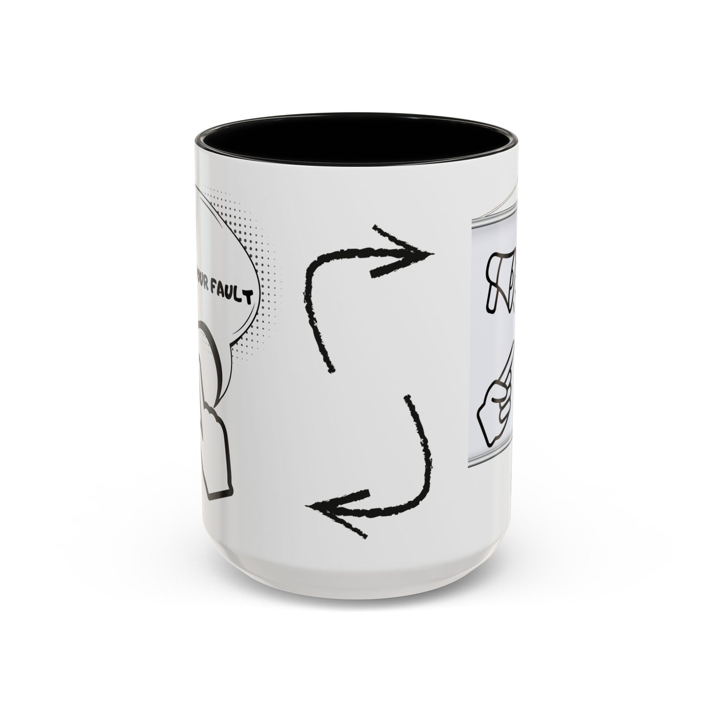 Accent Coffee Mug — Funny 'It Is Not your Fault' Doodle Cartoon Mug (11/15oz)