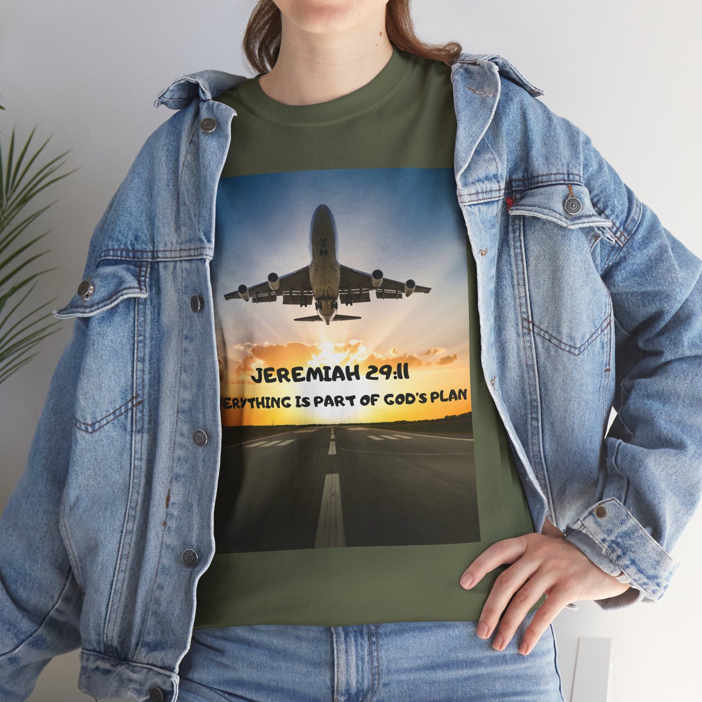 Faith Travel T‑Shirt — “Jeremiah 29:11 / Matthew 28:20” Inspirational Plane Tee