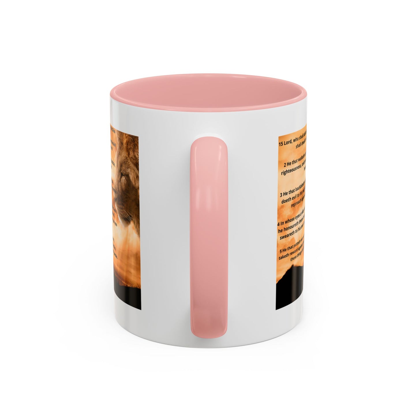 PSALM 15 ENG / SPA Inspirational Lion Accent Coffee Mug | Faith Mug, Motivational Gift, Nature Lover's Cup, Home Decor, Office Drinkware