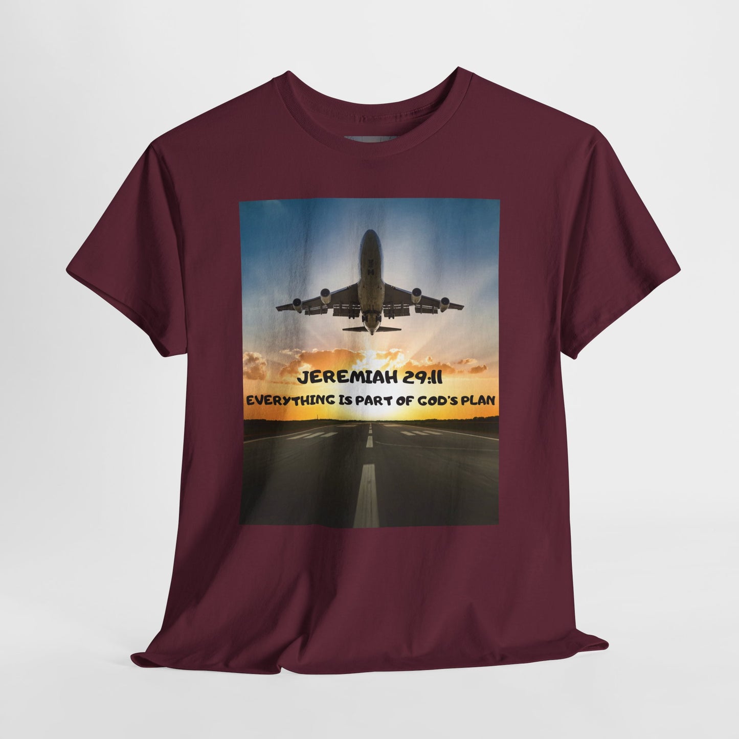 Faith Travel T‑Shirt — “Jeremiah 29:11 / Matthew 28:20” Inspirational Plane Tee