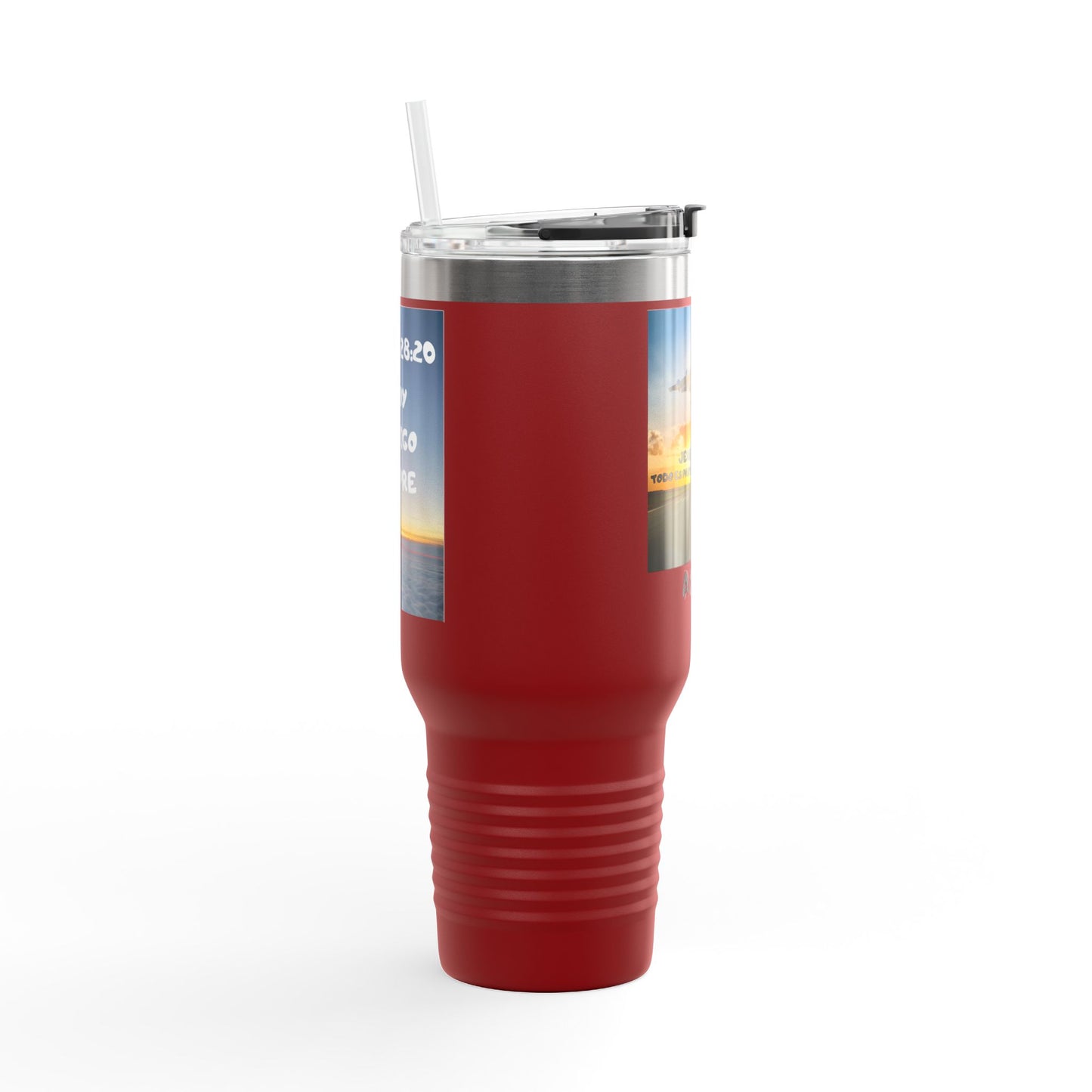 40oz Insulated Travel Mug — Airplane Sunset Design with "Amen" & Jeremiah 29:11 Verse