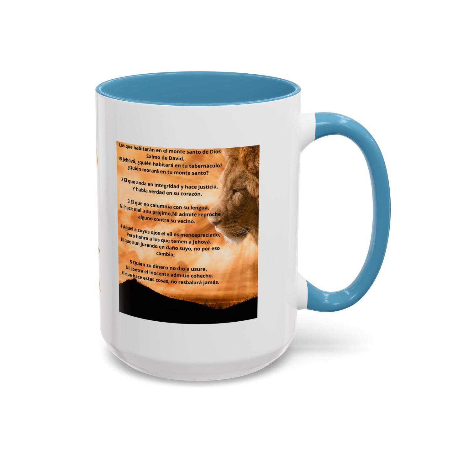 PSALM 15 ENG / SPA Inspirational Lion Accent Coffee Mug | Faith Mug, Motivational Gift, Nature Lover's Cup, Home Decor, Office Drinkware