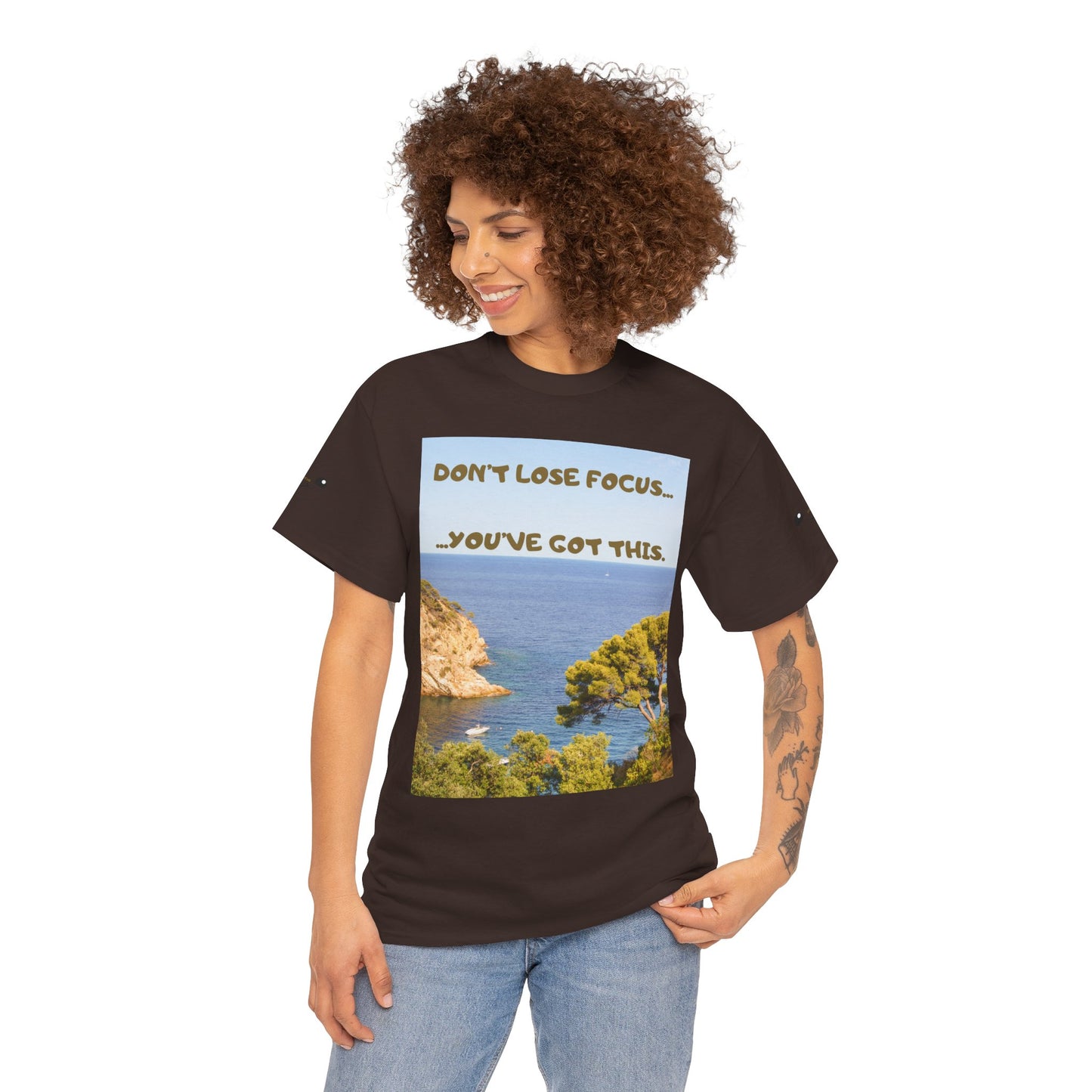 Motivational Tee — "Don't Lose Focus, You've Got This" Beach Graphic