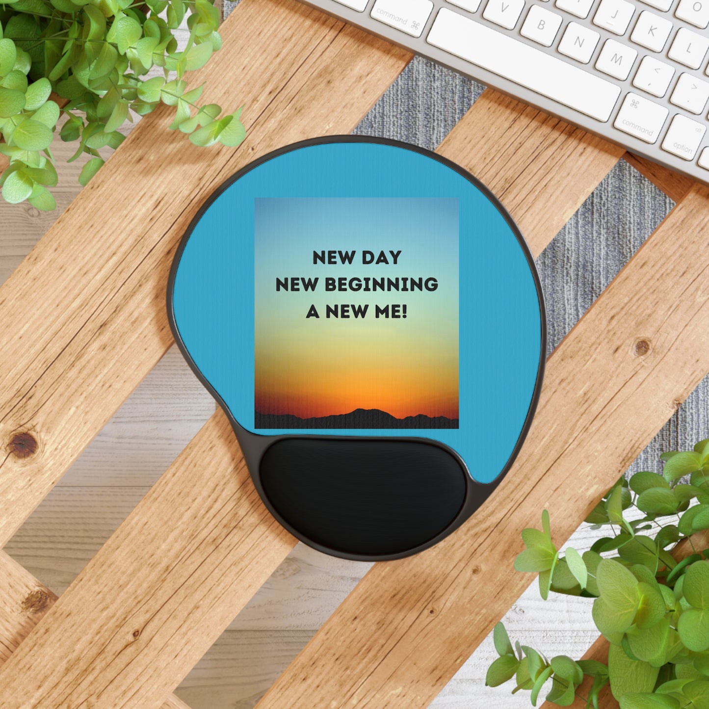 NEW DAY NEW BEGINNING A NEW ME! Inspirational Mouse Pad with Wrist Rest | Motivational Office Decor, Gift for Coworkers, New Beginnings, Desk Accessories