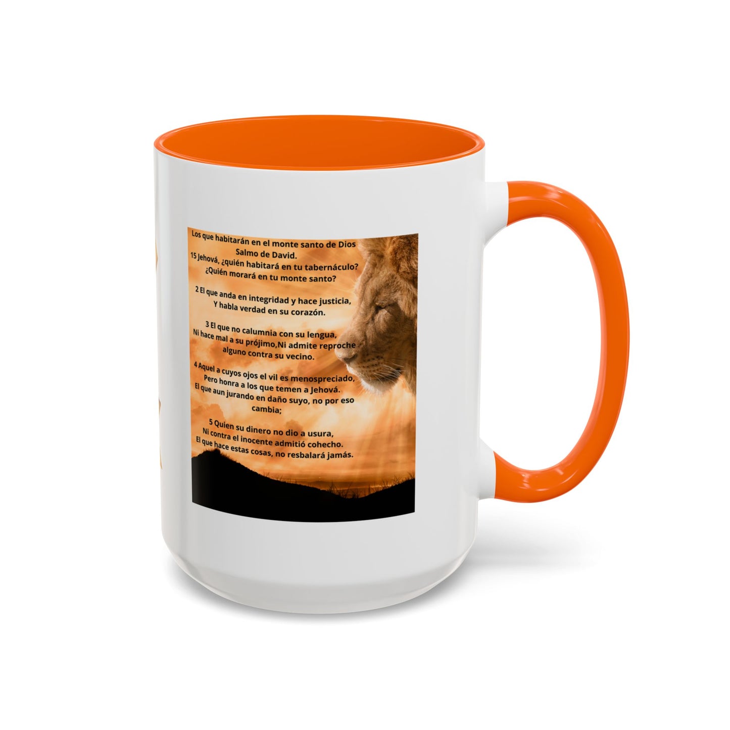 PSALM 15 ENG / SPA Inspirational Lion Accent Coffee Mug | Faith Mug, Motivational Gift, Nature Lover's Cup, Home Decor, Office Drinkware