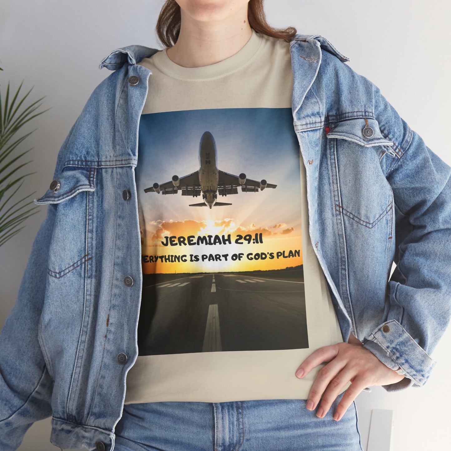 Faith Travel T‑Shirt — “Jeremiah 29:11 / Matthew 28:20” Inspirational Plane Tee