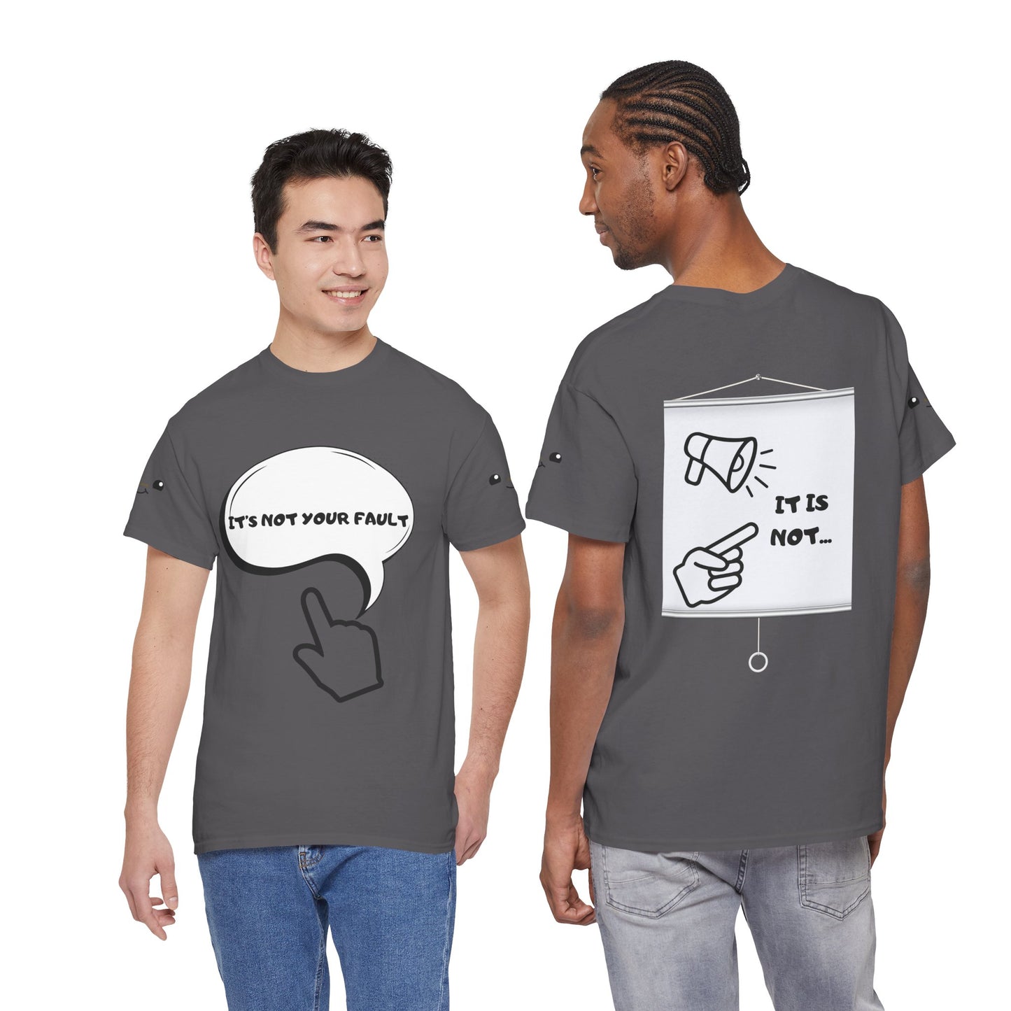 Graphic Tee — "It's Not Your Fault" Comic-Style Pointing Design