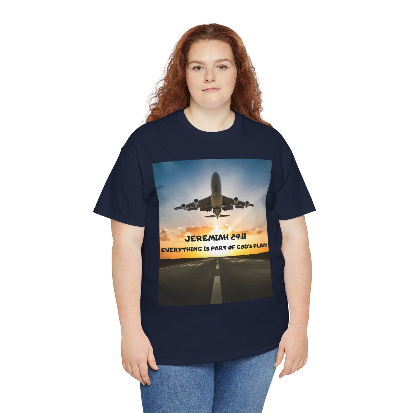 Faith Travel T‑Shirt — “Jeremiah 29:11 / Matthew 28:20” Inspirational Plane Tee