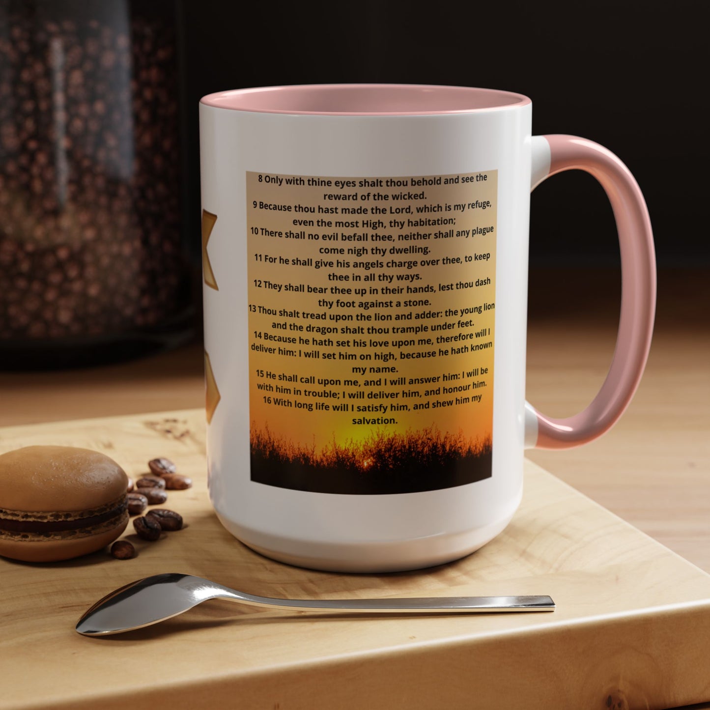 PSALM 91 Inspirational Lion Accent Coffee Mug | Motivational Gift, Scripture Mug, Unique Home Decor, Faith-Based Coffee Cup, Lion Design