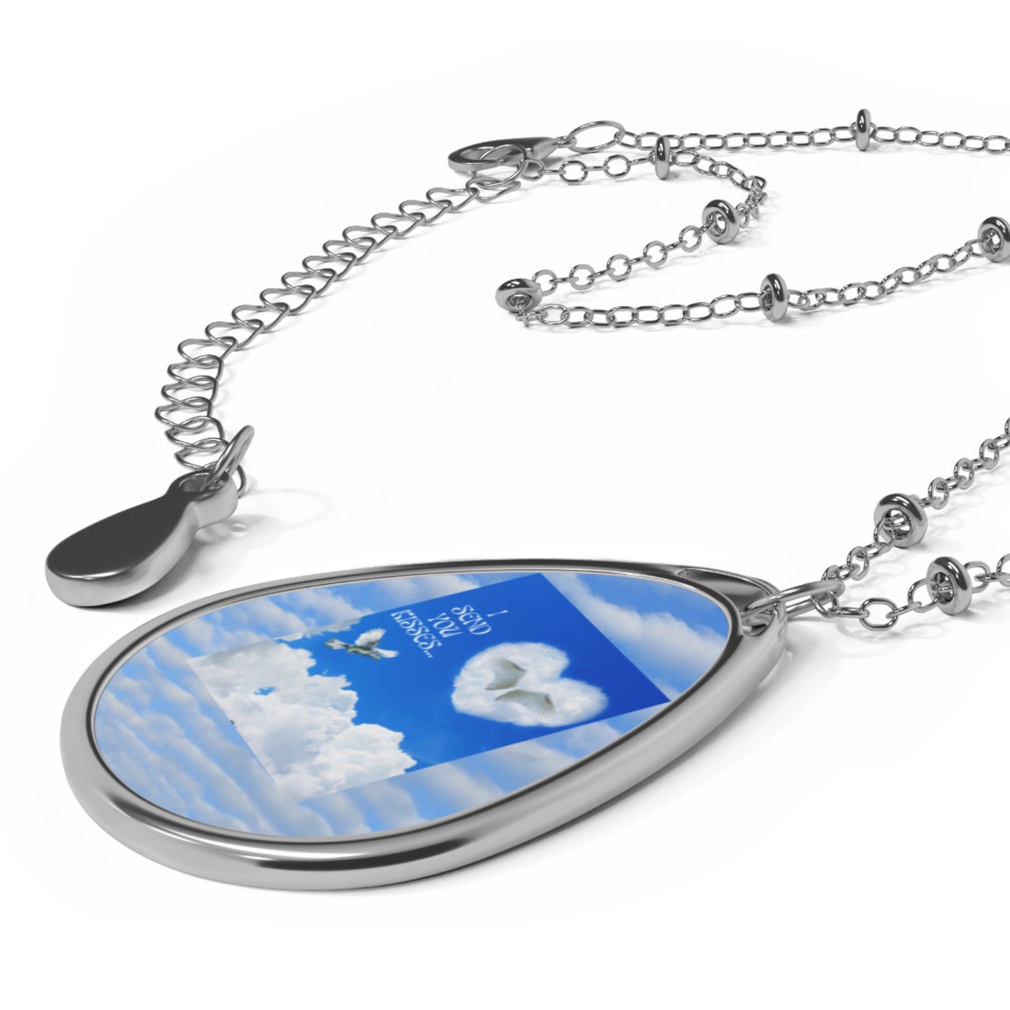I SEND YOU KISSES Sky Heart Oval Necklace - Meaningful Gift, Inspirational Jewelry, Cloud Design, Birthday Gift, Mother's Day, Keepsake Pendant