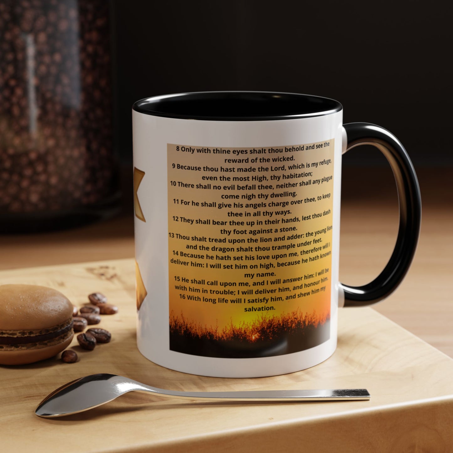 PSALM 91 Inspirational Lion Accent Coffee Mug | Motivational Gift, Scripture Mug, Unique Home Decor, Faith-Based Coffee Cup, Lion Design
