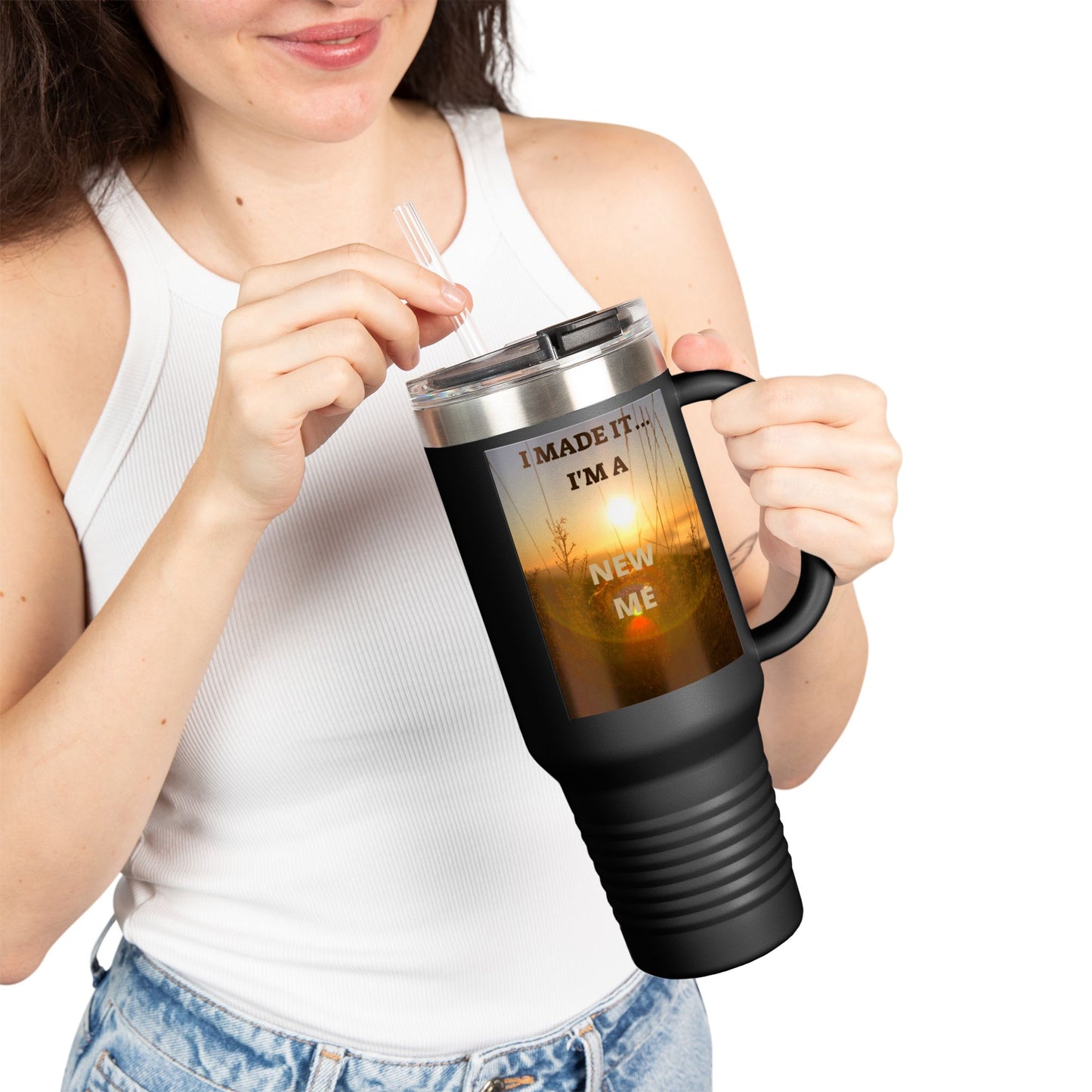 I MADE IT / LEAVING MARKED TRACES Inspiring Insulated Travel Mug, 40oz - Motivational Coffee Cup for New Beginnings, Perfect Gift for Self-Care, Daily Use, Travel Mug, [...]
