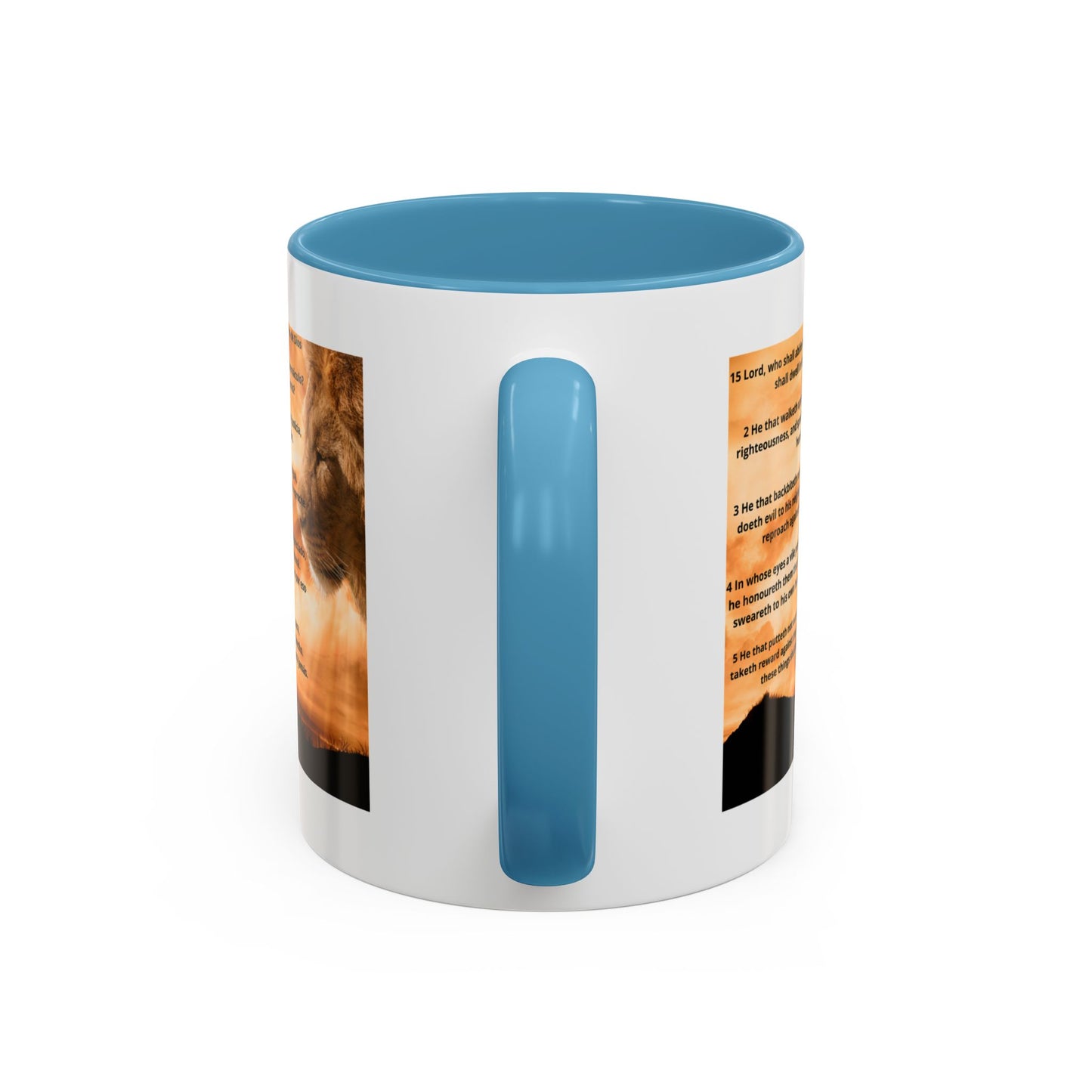 PSALM 15 ENG / SPA Inspirational Lion Accent Coffee Mug | Faith Mug, Motivational Gift, Nature Lover's Cup, Home Decor, Office Drinkware