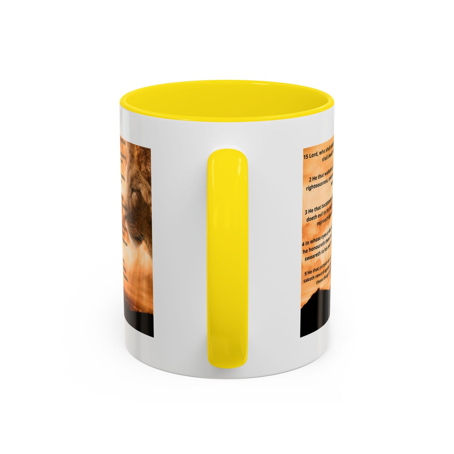 PSALM 15 ENG / SPA Inspirational Lion Accent Coffee Mug | Faith Mug, Motivational Gift, Nature Lover's Cup, Home Decor, Office Drinkware