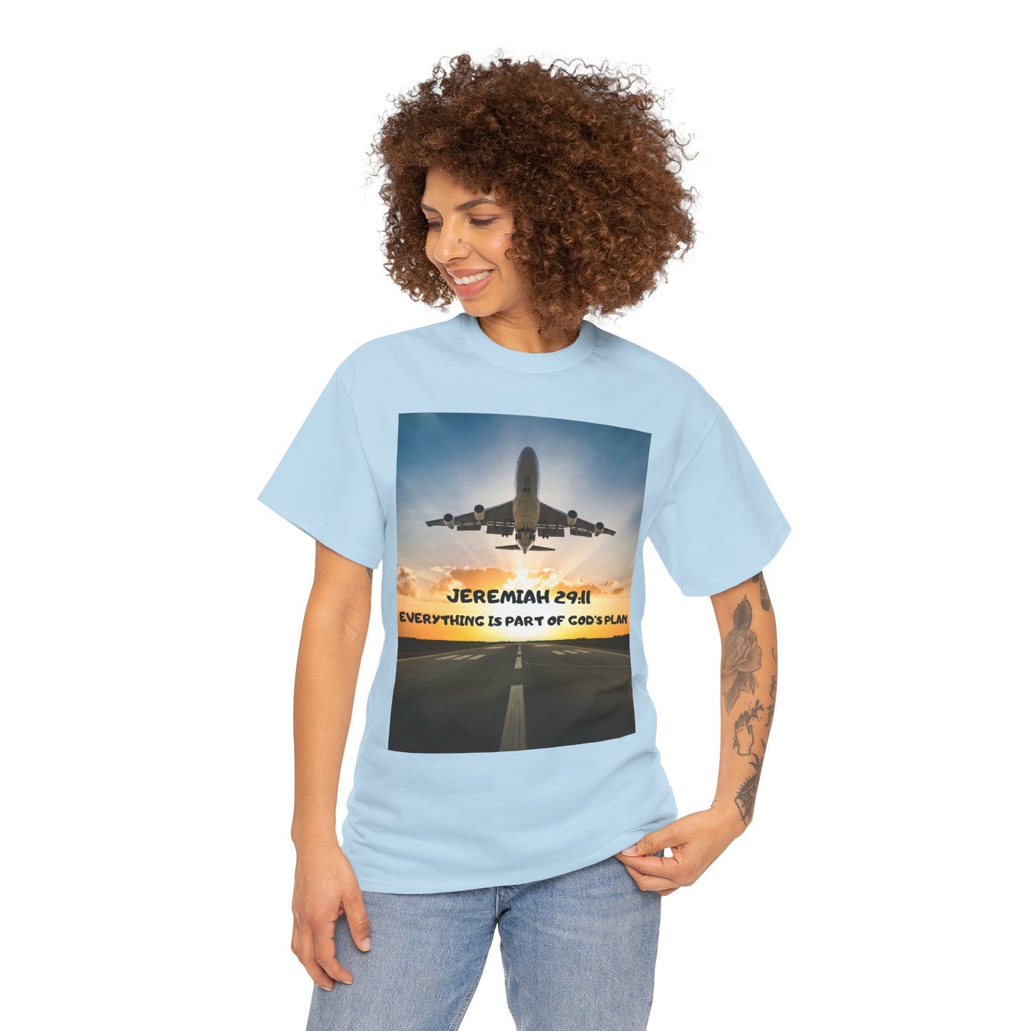 Faith Travel T‑Shirt — “Jeremiah 29:11 / Matthew 28:20” Inspirational Plane Tee