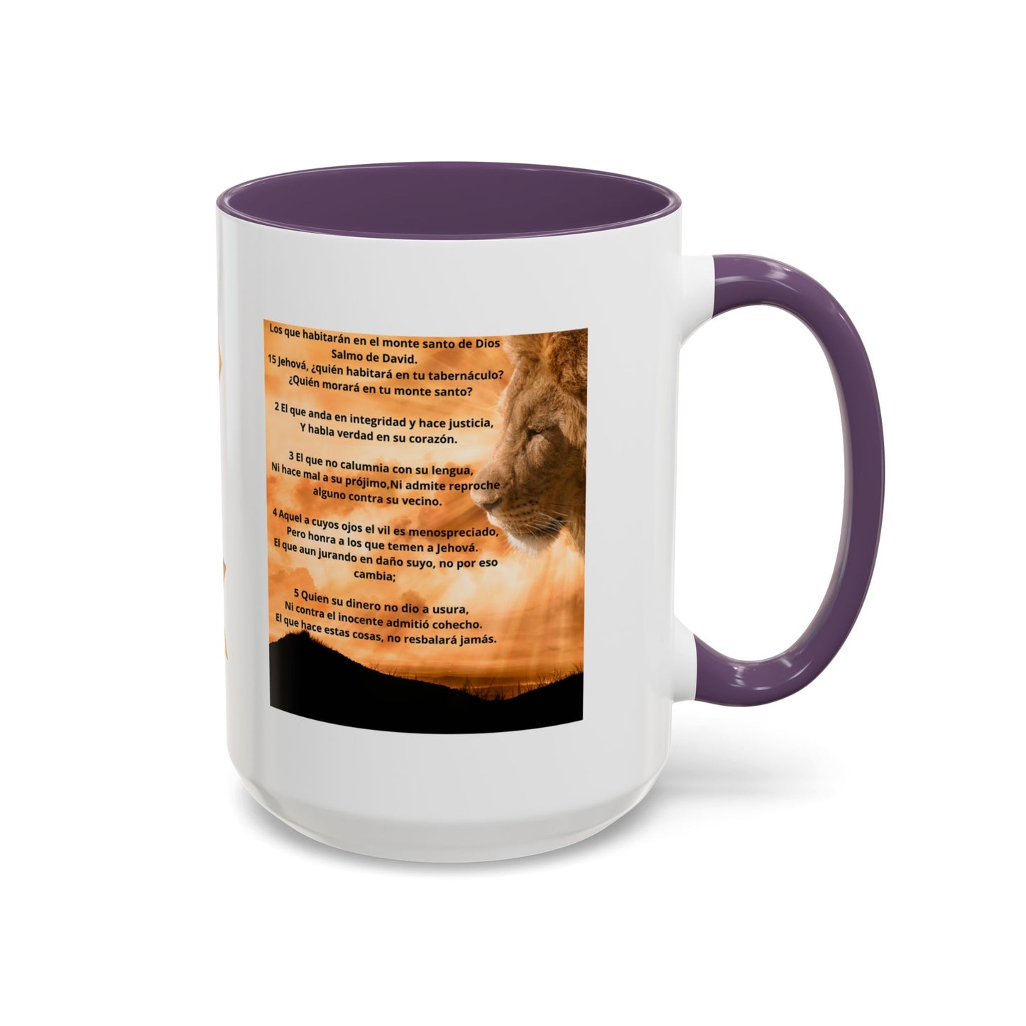 PSALM 15 ENG / SPA Inspirational Lion Accent Coffee Mug | Faith Mug, Motivational Gift, Nature Lover's Cup, Home Decor, Office Drinkware
