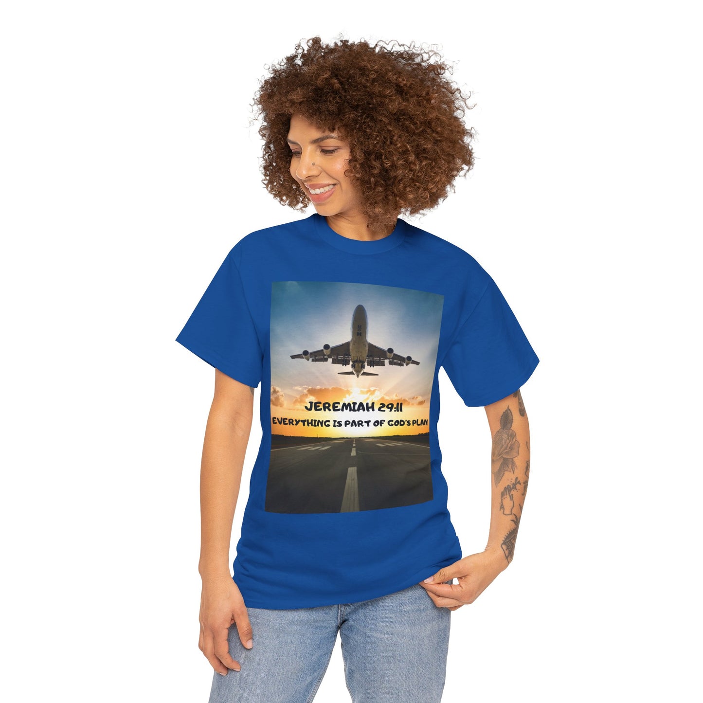 Faith Travel T‑Shirt — “Jeremiah 29:11 / Matthew 28:20” Inspirational Plane Tee