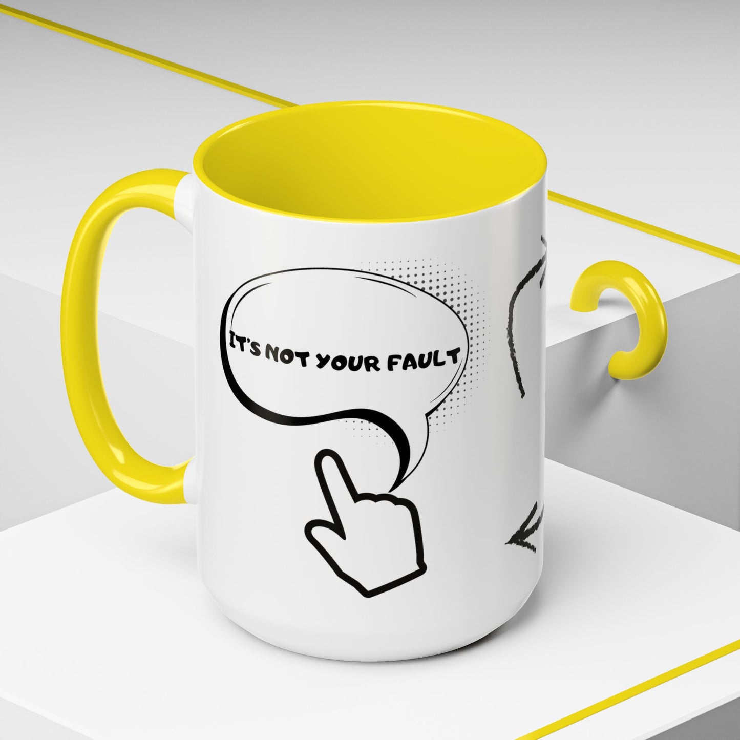 Accent Coffee Mug — Funny 'It Is Not your Fault' Doodle Cartoon Mug (11/15oz)