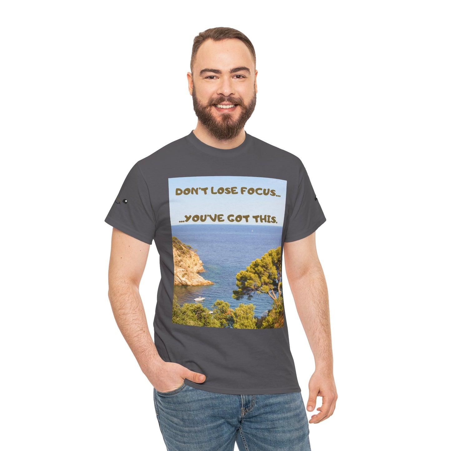 Motivational Tee — "Don't Lose Focus, You've Got This" Beach Graphic