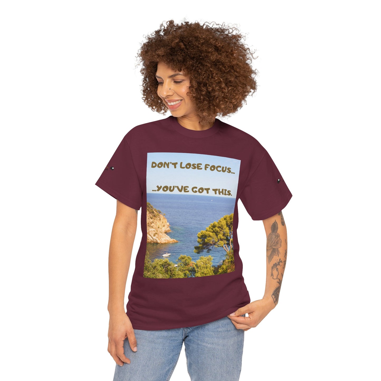 Motivational Tee — "Don't Lose Focus, You've Got This" Beach Graphic