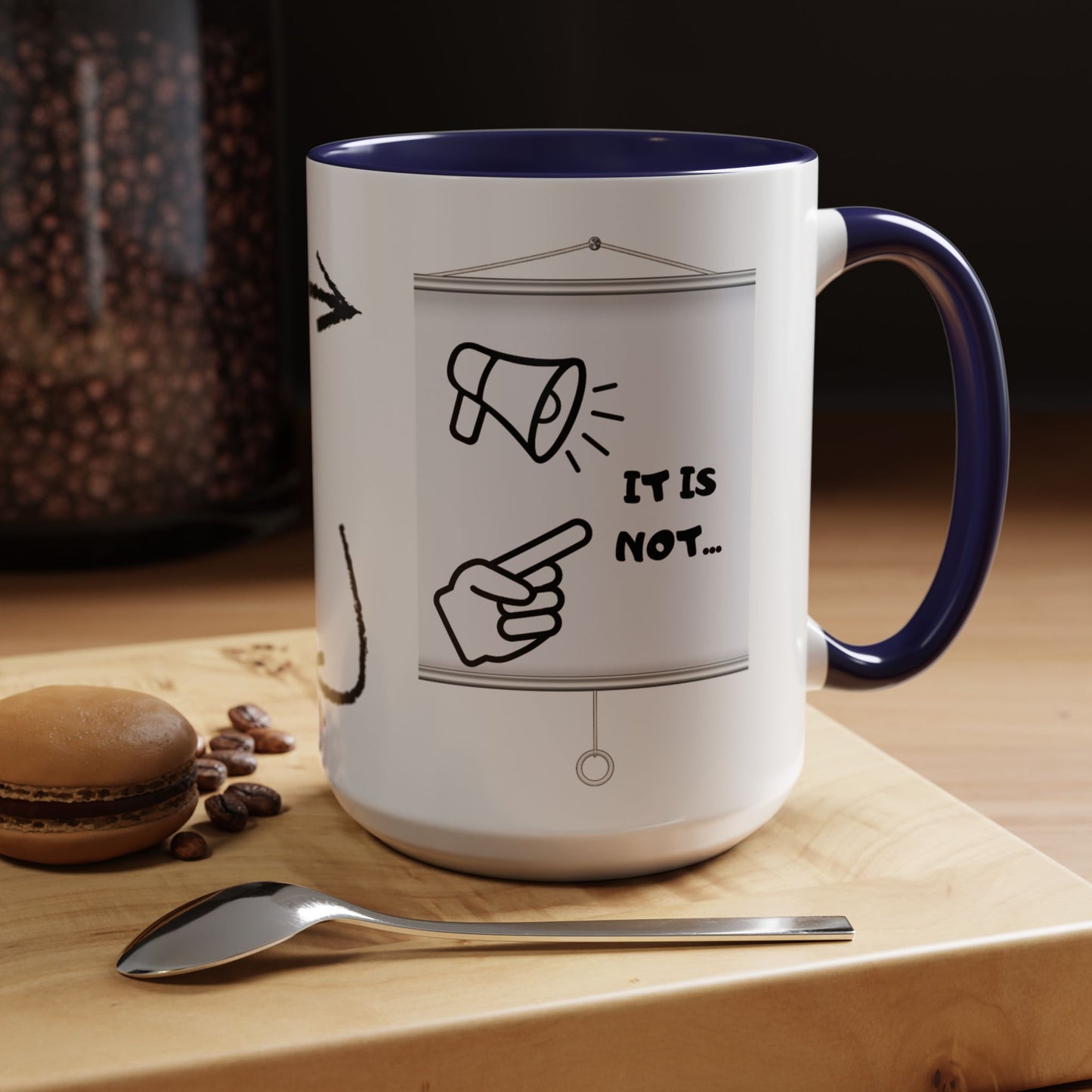 Accent Coffee Mug — Funny 'It Is Not your Fault' Doodle Cartoon Mug (11/15oz)
